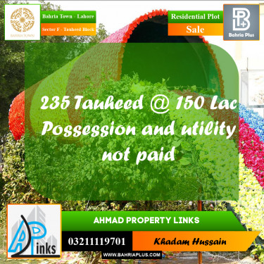 10 Marla Residential Plot for Sale in Sector F - Tauheed Block -  Bahria Town, Lahore - (BP-302225)