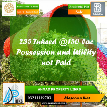 10 Marla Residential Plot for Sale in Sector F - Tauheed Block -  Bahria Town, Lahore - (BP-302228)