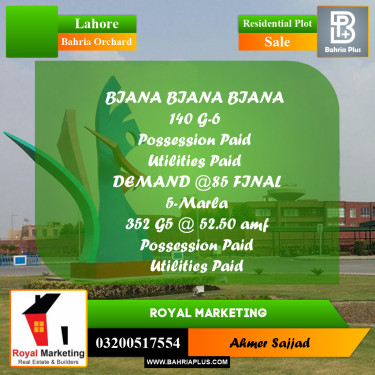 Residential Plot for Sale in Bahria Orchard, Lahore - (BP-302238)