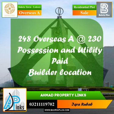 10 Marla Residential Plot for Sale in Overseas A -  Bahria Town, Lahore - (BP-302247)