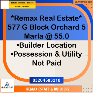 5 Marla Residential Plot for Sale in Phase 2 - G Block -  Bahria Orchard, Lahore - (BP-302311)