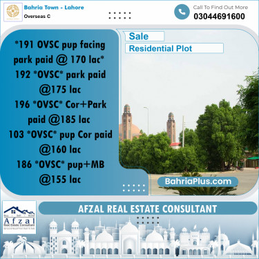 Residential Plot for Sale in Overseas C -  Bahria Town, Lahore - (BP-302398)