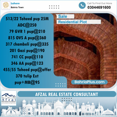 Residential Plot for Sale in Bahria Town, Lahore - (BP-302401)