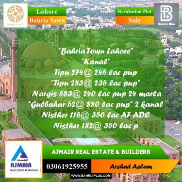 Residential Plot for Sale in Bahria Town, Lahore - (BP-302414)