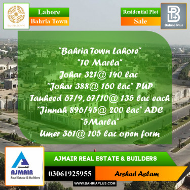 Residential Plot for Sale in Bahria Town, Lahore - (BP-302415)