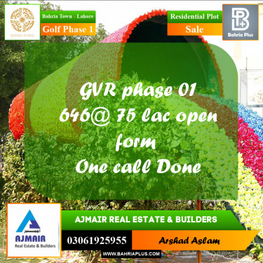 Residential Plot for Sale in Golf Phase 1 -  Bahria Town, Lahore - (BP-302429)