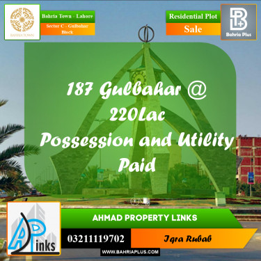 10 Marla Residential Plot for Sale in Sector C - Gulbahar Block -  Bahria Town, Lahore - (BP-302516)
