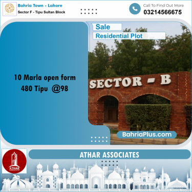 10 Marla Residential Plot for Sale in Sector F - Tipu Sultan Block -  Bahria Town, Lahore - (BP-302722)