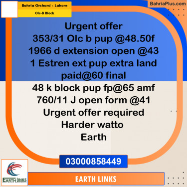 5 Marla Residential Plot for Sale in OLC-B Block -  Bahria Orchard, Lahore - (BP-302724)