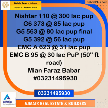 1 Kanal Residential Plot for Sale in Sector E - Nishtar Block -  Bahria Town, Lahore - (BP-302738)