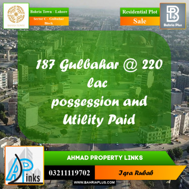 10 Marla Residential Plot for Sale in Sector C - Gulbahar Block -  Bahria Town, Lahore - (BP-302856)