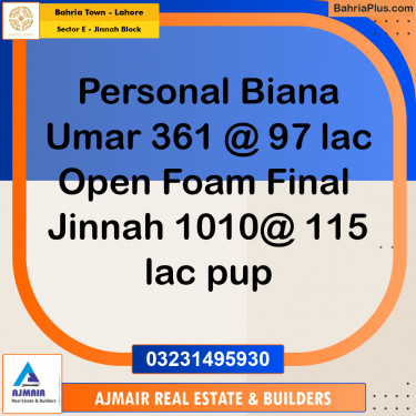 5 Marla Residential Plot for Sale in Sector E - Jinnah Block -  Bahria Town, Lahore - (BP-302878)