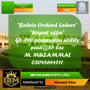 10 Marla Residential Plot for Sale in Phase 4 - G6 Block -  Bahria Orchard, Lahore - (BP-302881)