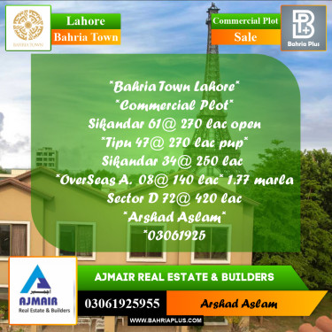 Commercial Plot for Sale in Bahria Town, Lahore - (BP-302952)