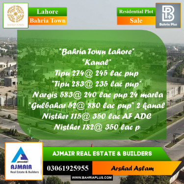 Residential Plot for Sale in Bahria Town, Lahore - (BP-302956)