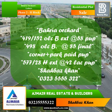 5 Marla Residential Plot for Sale in Phase 2 - H Block -  Bahria Orchard, Lahore - (BP-302984)