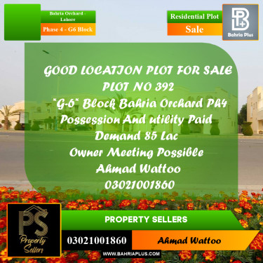 10 Marla Residential Plot for Sale in Phase 4 - G6 Block -  Bahria Orchard, Lahore - (BP-302986)