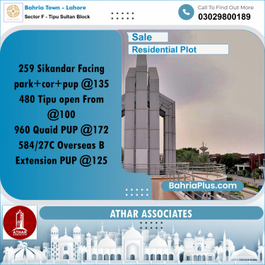 10 Marla Residential Plot for Sale in Sector F - Tipu Sultan Block -  Bahria Town, Lahore - (BP-303014)