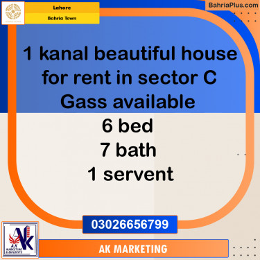 1 Kanal Residential House for Rent in Bahria Town, Lahore - (BP-303170)