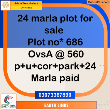 24 Marla Residential Plot for Sale in Overseas A -  Bahria Town, Lahore - (BP-303174)