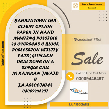 5 Marla Residential Plot for Sale in Overseas C -  Bahria Town, Lahore - (BP-303199)