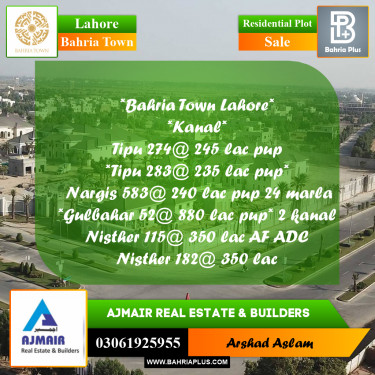 Residential Plot for Sale in Bahria Town, Lahore - (BP-303222)