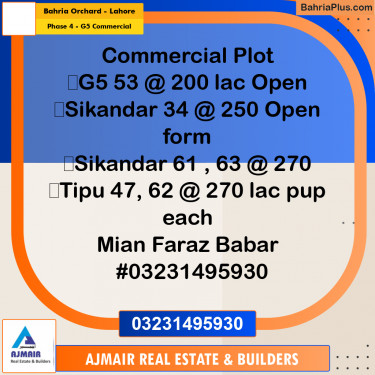 5 Marla Commercial Plot for Sale in Phase 4 - G5 Commercial -  Bahria Orchard, Lahore - (BP-303267)