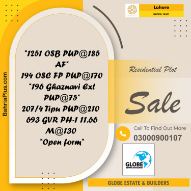 Residential Plot for Sale in Bahria Town, Lahore - (BP-303342)