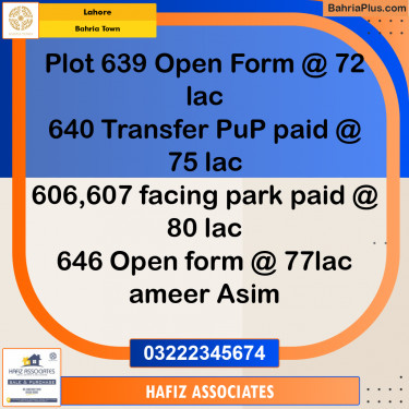 Residential Plot for Sale in Bahria Town, Lahore - (BP-303355)