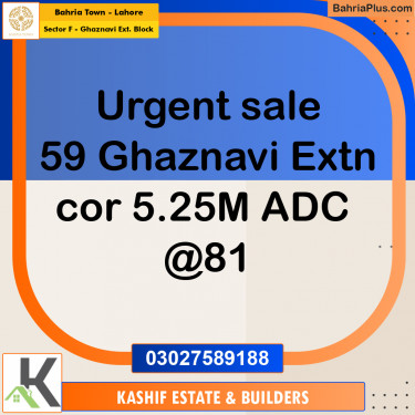 5.25 Marla Residential Plot for Sale in Sector F - Ghaznavi Ext. Block -  Bahria Town, Lahore - (BP-303388)