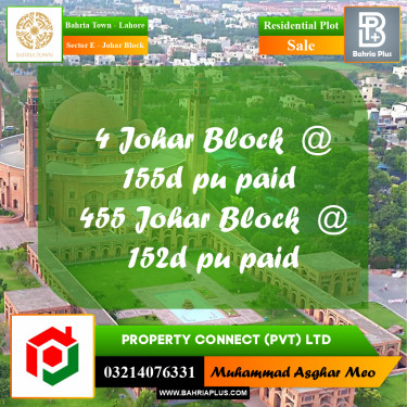 10 Marla Residential Plot for Sale in Sector E - Johar Block -  Bahria Town, Lahore - (BP-303446)