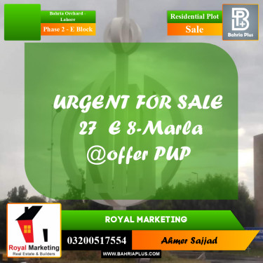 8 Marla Residential Plot for Sale in Phase 2 - E Block -  Bahria Orchard, Lahore - (BP-303489)