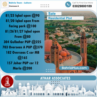 20 Marla Residential Plot for Sale in Overseas A -  Bahria Town, Lahore - (BP-303567)