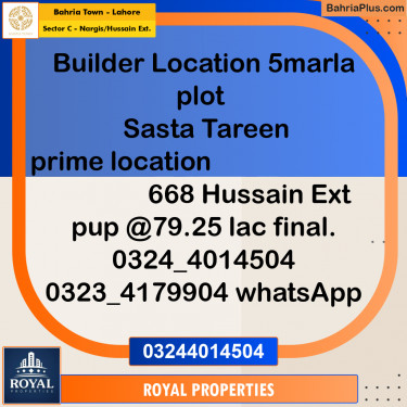 Residential Plot for Sale in Sector C - Nargis/Hussain Ext. -  Bahria Town, Lahore - (BP-303656)