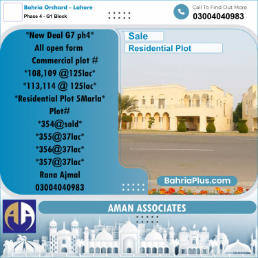 Residential Plot for Sale in Phase 4 - G1 Block -  Bahria Orchard, Lahore - (BP-303662)