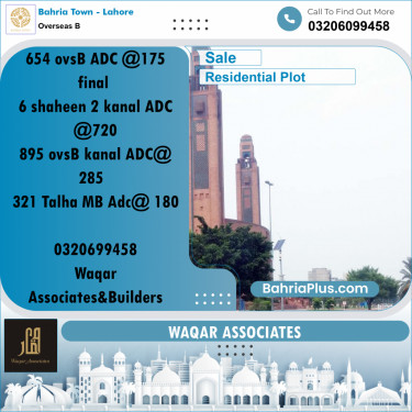 10 Marla Residential Plot for Sale in Overseas B -  Bahria Town, Lahore - (BP-303668)