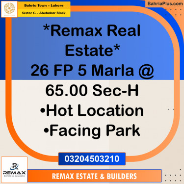 5 Marla Residential Plot for Sale in Sector G - Abubakar Block -  Bahria Town, Lahore - (BP-303673)