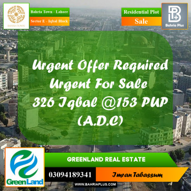 10 Marla Residential Plot for Sale in Sector E - Iqbal Block -  Bahria Town, Lahore - (BP-303695)