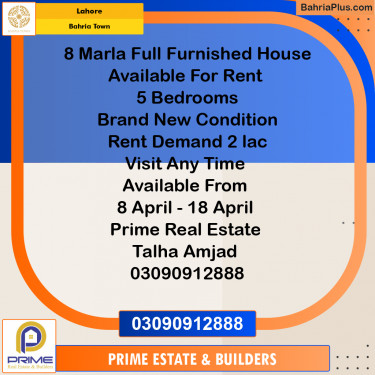 8 Marla Residential House for Rent in Bahria Town, Lahore - (BP-303708)