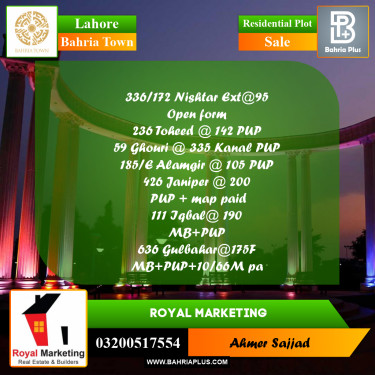 Residential Plot for Sale in Bahria Town, Lahore - (BP-303726)