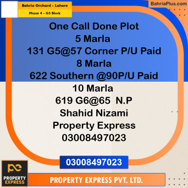 5 Marla Residential Plot for Sale in Phase 4 - G5 Block -  Bahria Orchard, Lahore - (BP-303728)