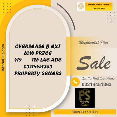 10 Marla Residential Plot for Sale in Overseas B Ext -  Bahria Town, Lahore - (BP-303763)