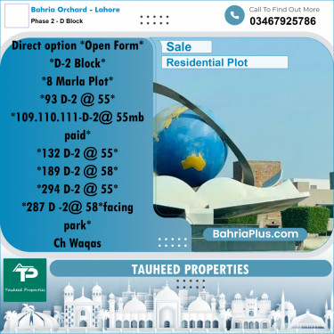 8 Marla Residential Plot for Sale in Phase 2 - D Block -  Bahria Orchard, Lahore - (BP-303944)