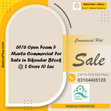 5 Marla Commercial Plot for Sale in Sector F - Sikandar Commercial -  Bahria Town, Lahore - (BP-303951)
