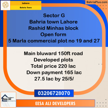 5 Marla Commercial Plot for Sale in Bahria Town, Lahore - (BP-303956)