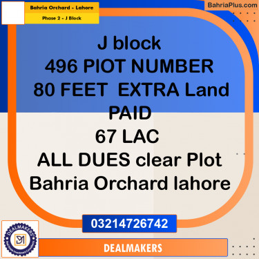 8 Marla Residential Plot for Sale in Phase 2 - J Block -  Bahria Orchard, Lahore - (BP-303989)