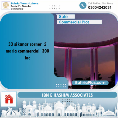 5 Marla Commercial Plot for Sale in Sector F - Sikandar Commercial -  Bahria Town, Lahore - (BP-303996)