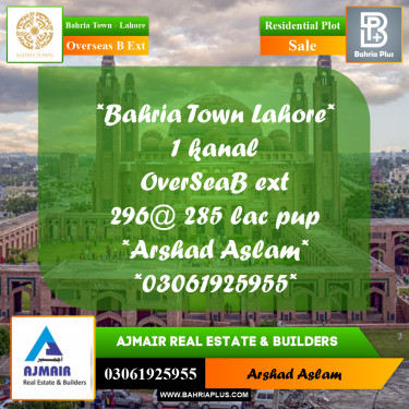 Residential Plot for Sale in Overseas B Ext -  Bahria Town, Lahore - (BP-304013)