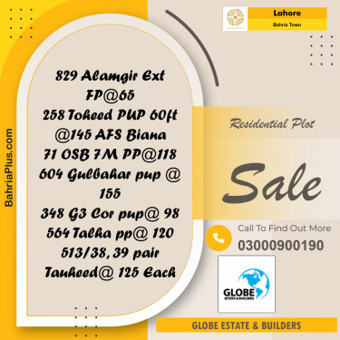 Residential Plot for Sale in Bahria Town, Lahore - (BP-304032)