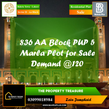 5 Marla Residential Plot for Sale in Sector D - AA Block -  Bahria Town, Lahore - (BP-304052)